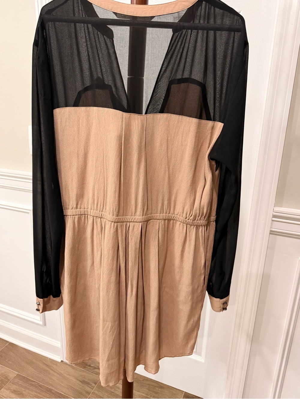 RACHEL Rachel Roy Long Sleeve Two-Tone Black and Tan Romper Dress - Picture 2 of 6